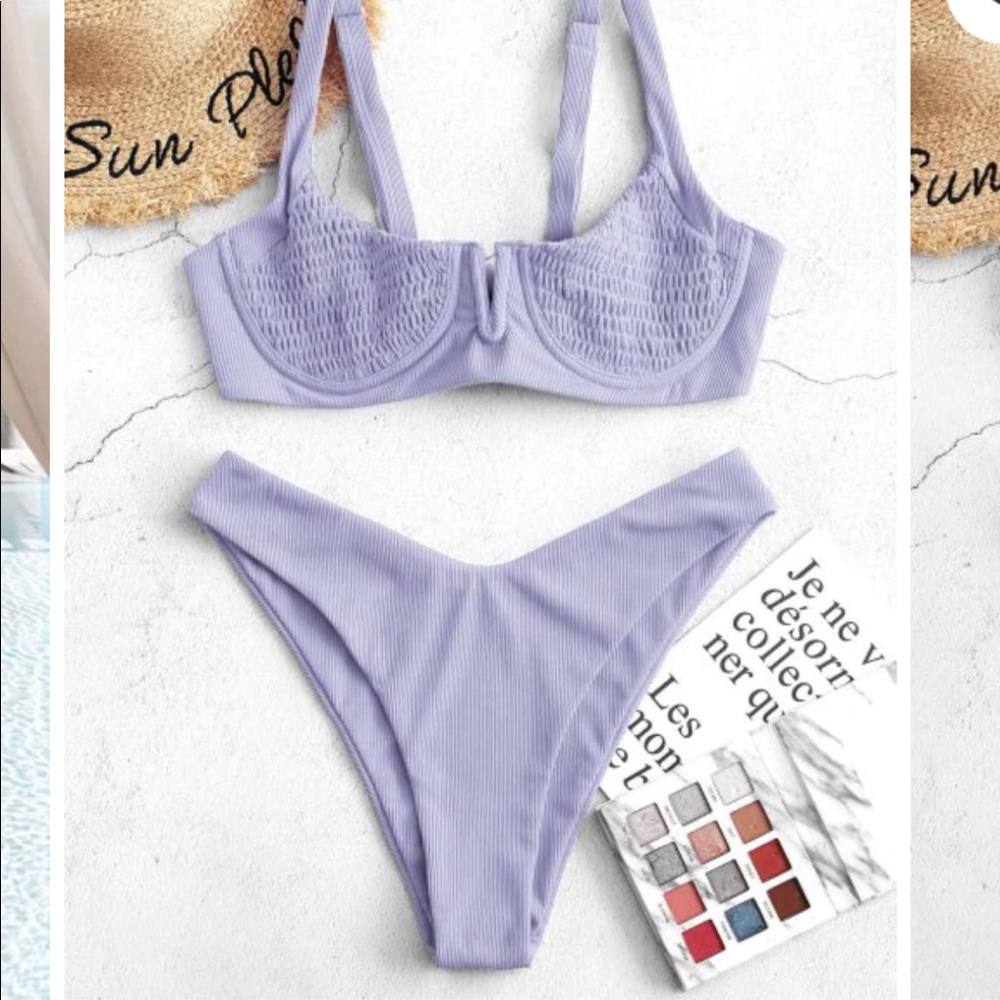 Purple Ribbed Bralette Bikini - Picture 3 of 7